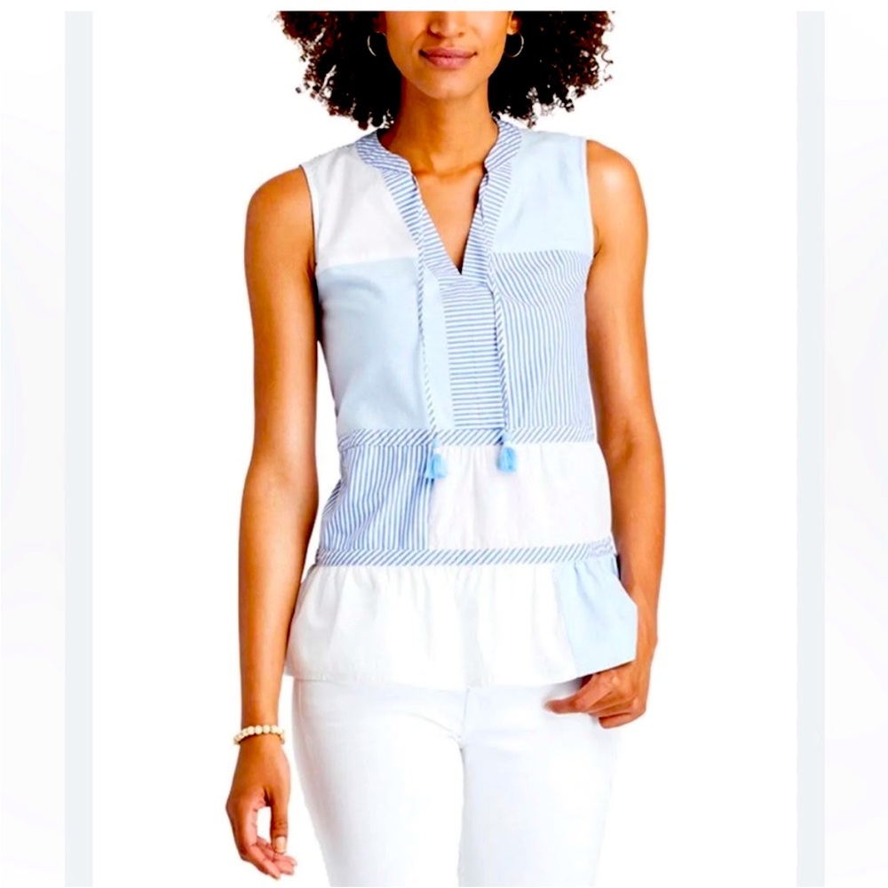 Vineyard Vines Blue & White Patchwork Sleeveless … - image 1